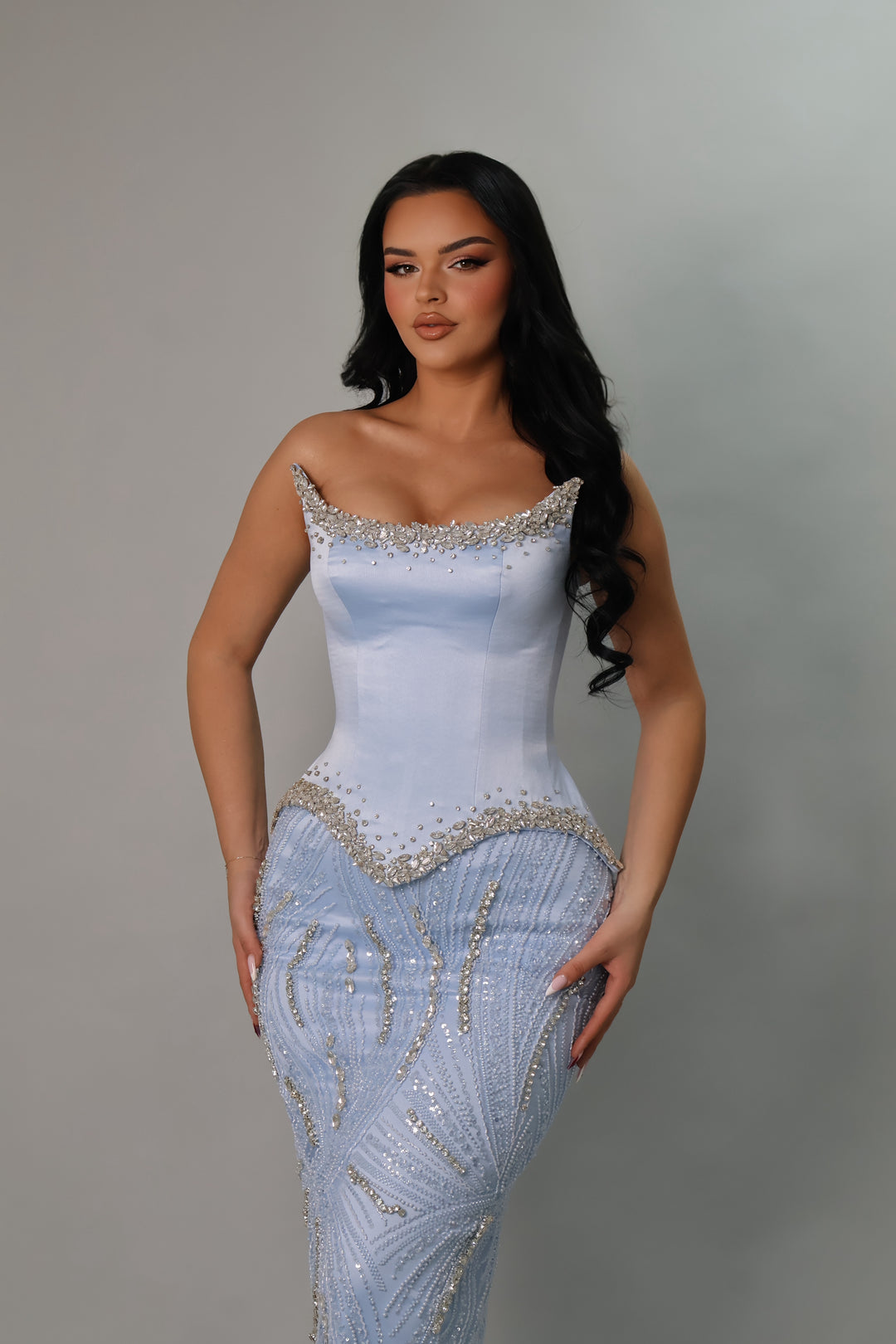 Ice Blue Crystal Corset Evening Gown