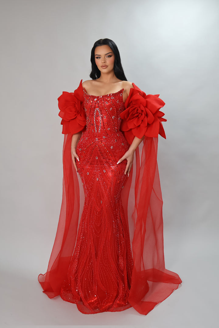 Red Crystal Evening Gown