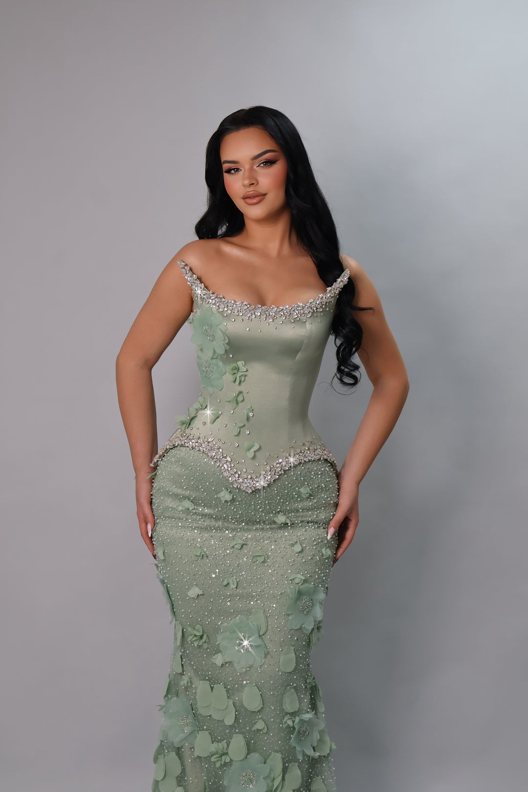 Mint Blossom Couture Evening Gown