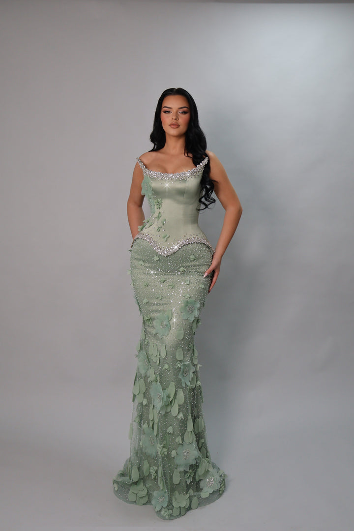 Mint Blossom Couture Evening Gown