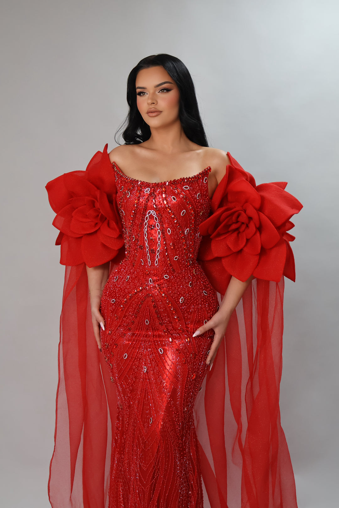 Red Crystal Evening Gown