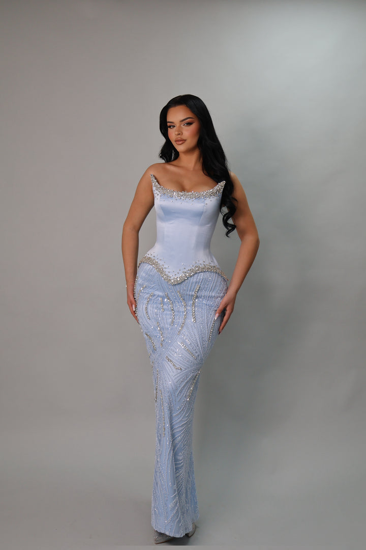 Ice Blue Crystal Corset Evening Gown
