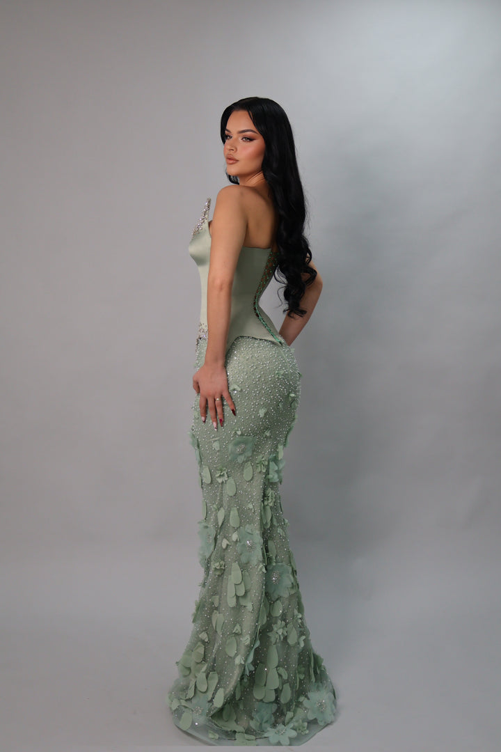 Mint Blossom Couture Evening Gown