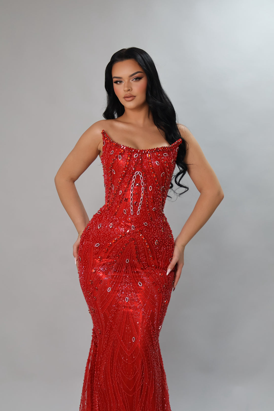 Red Crystal Evening Gown