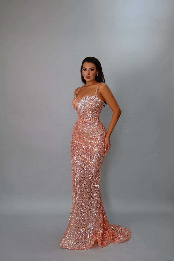 Citrus Elegance Beaded Gown