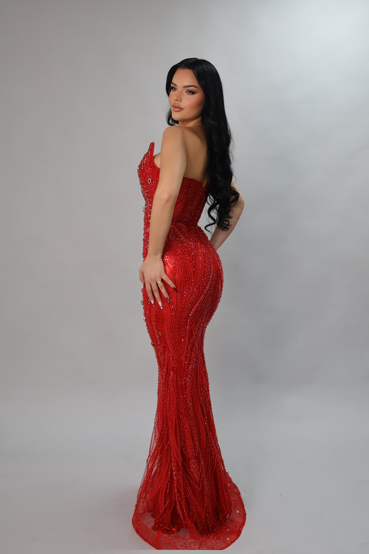Red Crystal Evening Gown