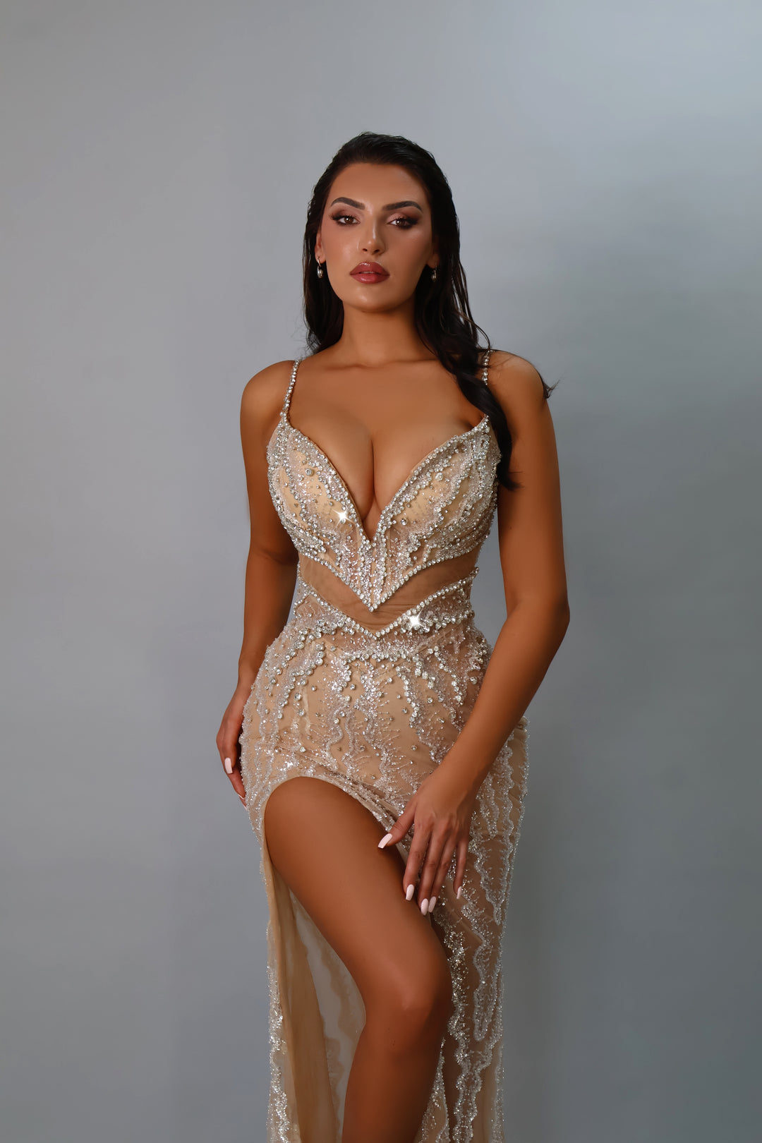 Waves gown with crystals and slit
