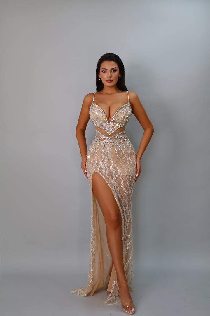 Waves gown with crystals and slit
