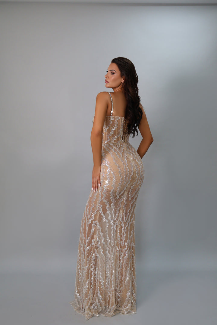 Waves gown with crystals and slit