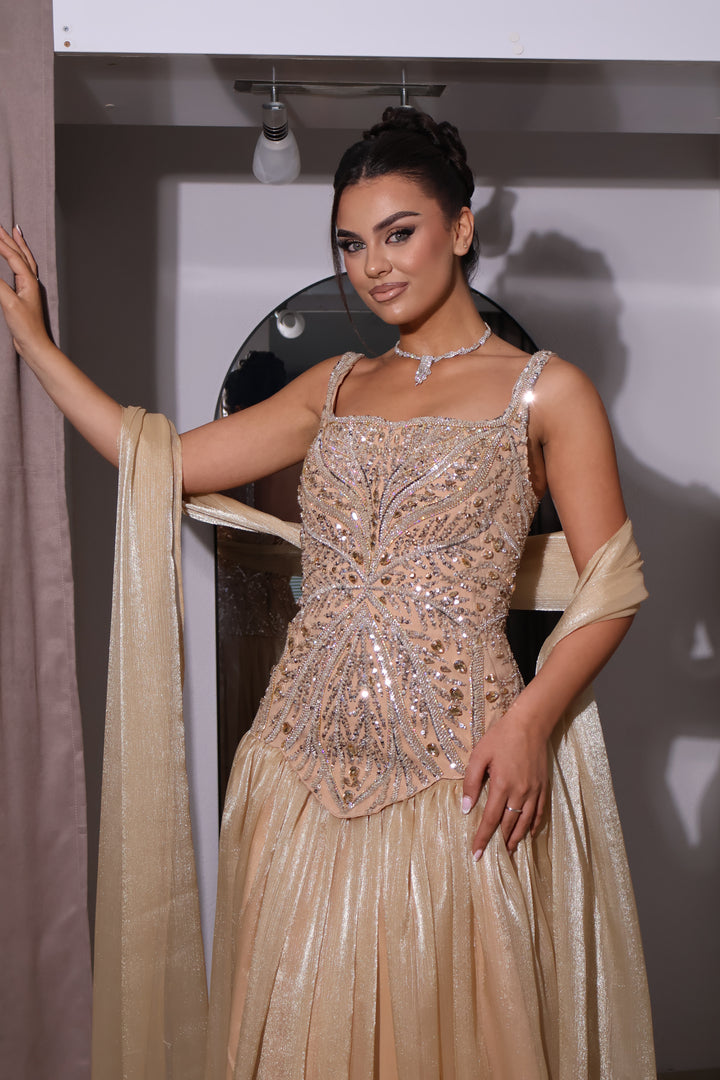 Golden Crystal Corset Evening Gown