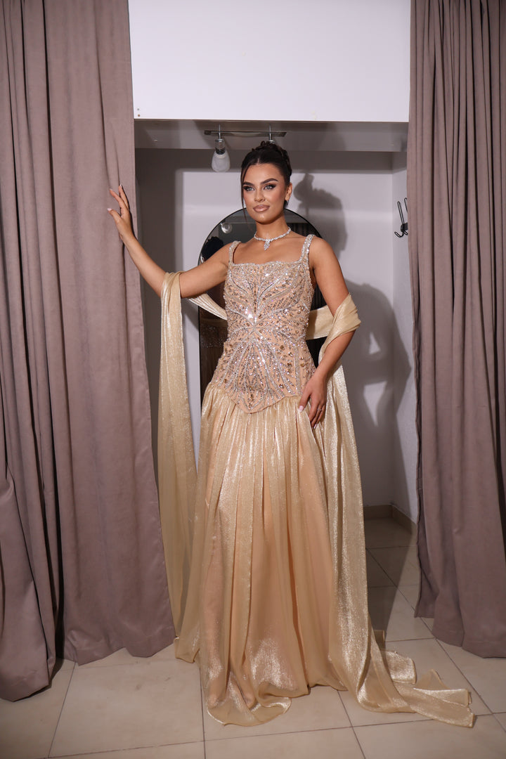 Golden Crystal Corset Evening Gown