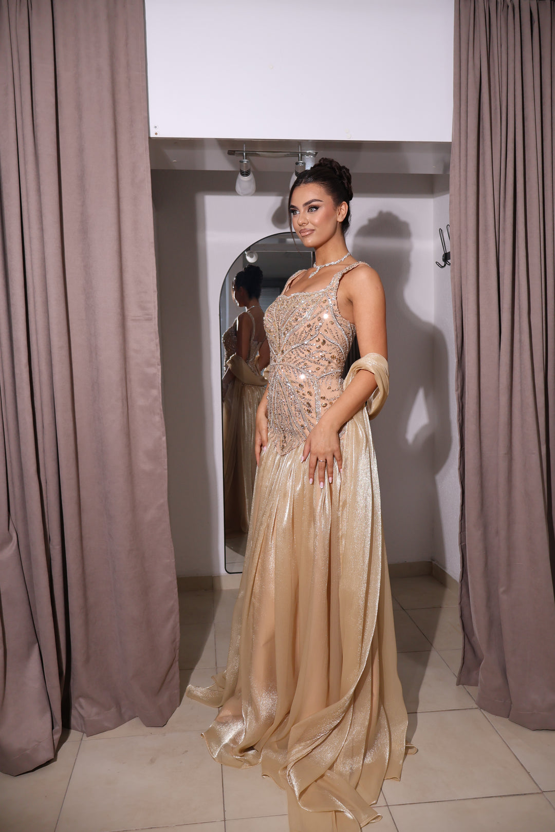 Golden Crystal Corset Evening Gown