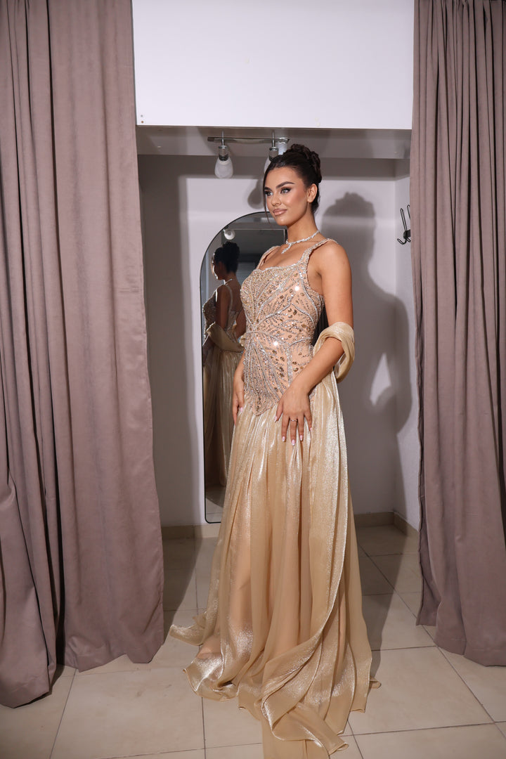 Golden Crystal Corset Evening Gown