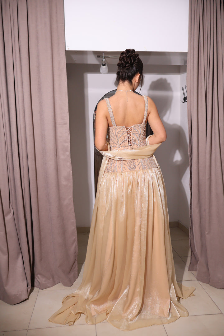 Golden Crystal Corset Evening Gown